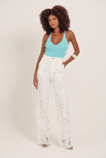 Calça Reta Guipir Off-white