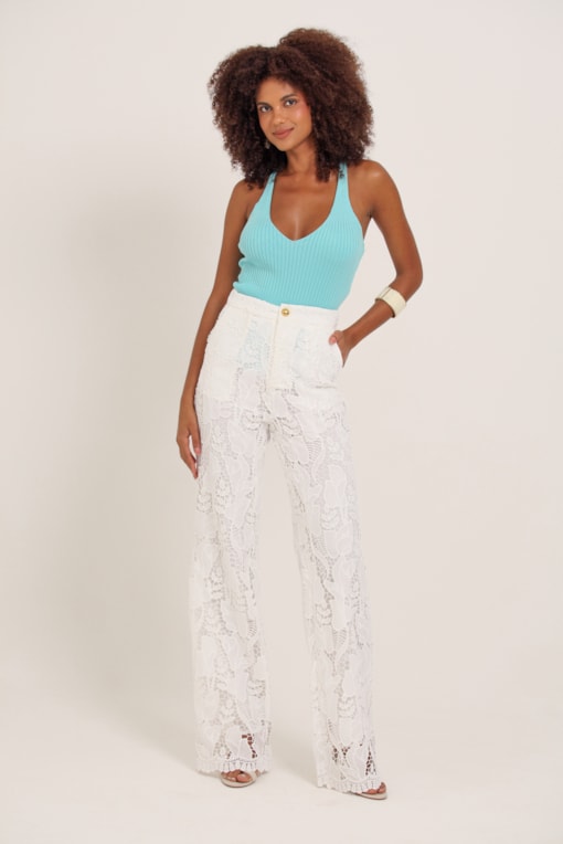 Calça Reta Guipir Off-white