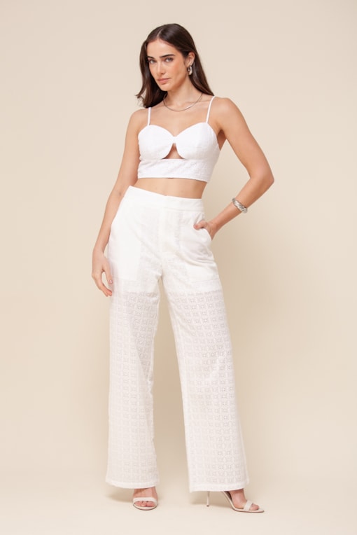 Calça Reta Laise Bolsos   Branco