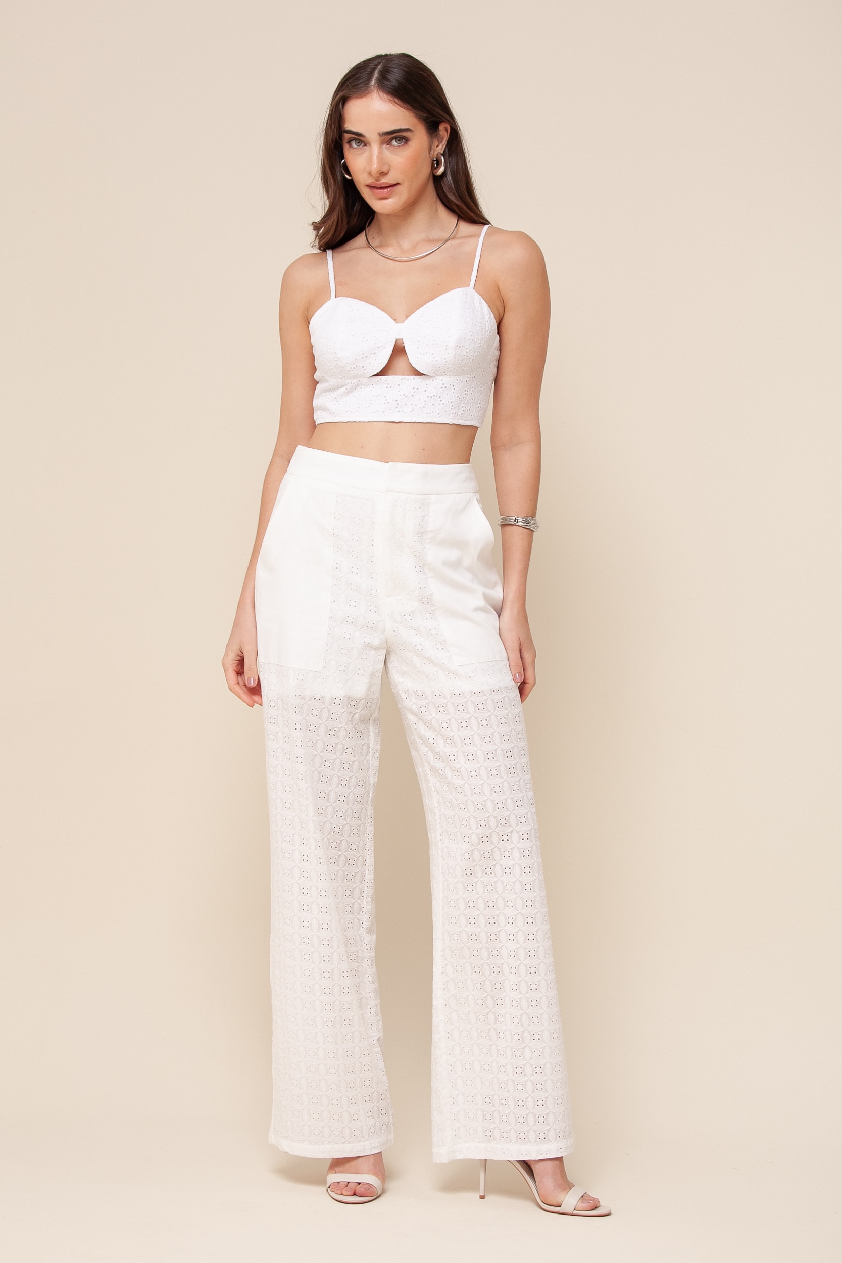 Calça Reta Laise Bolsos Branco