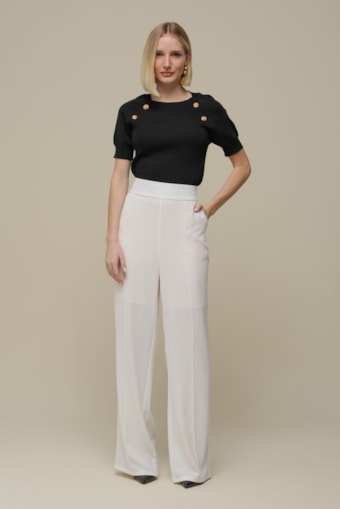 Calça Reta Recorte Meio Pernas Alfaiataria  Off-white