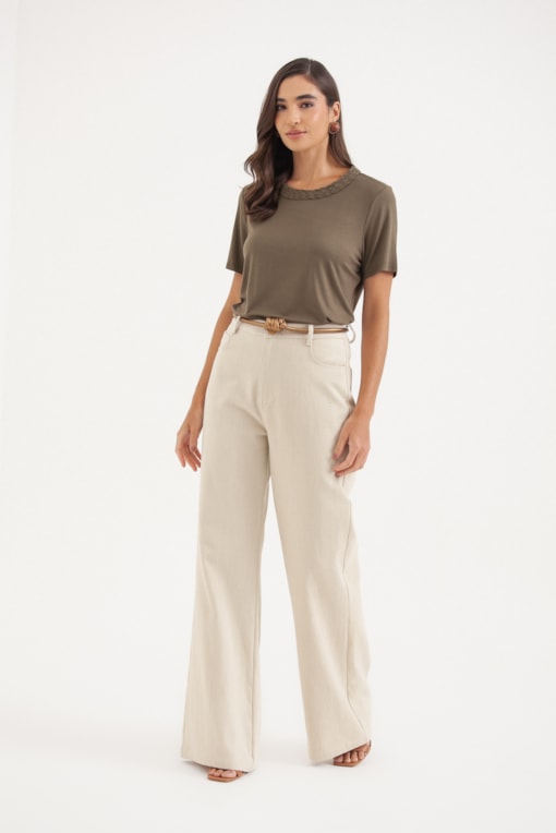Calça Reta Sarja Areia