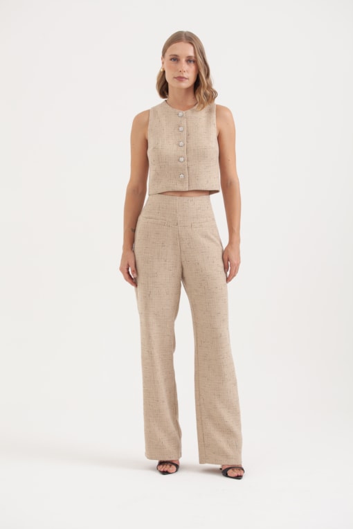 Calça Reta Tweed Bege