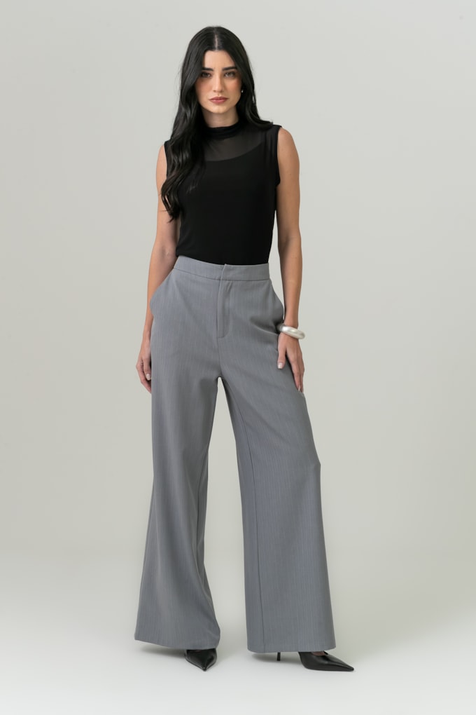 Calça Risca De Giz Amelie Cinza