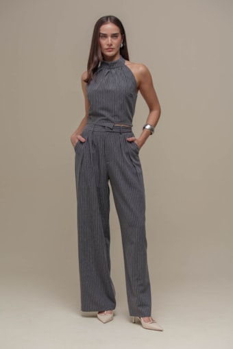 Calça Risca de Giz  Cinza