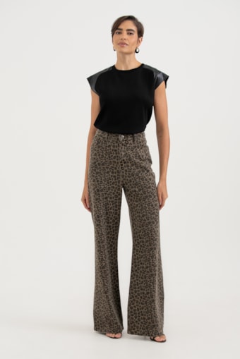 Calça Sarja Animal Print Leopardo