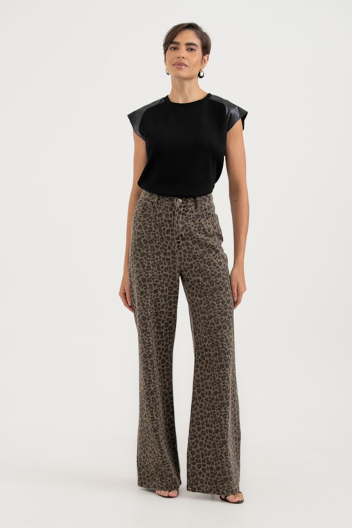 Calça Sarja Animal Print Leopardo