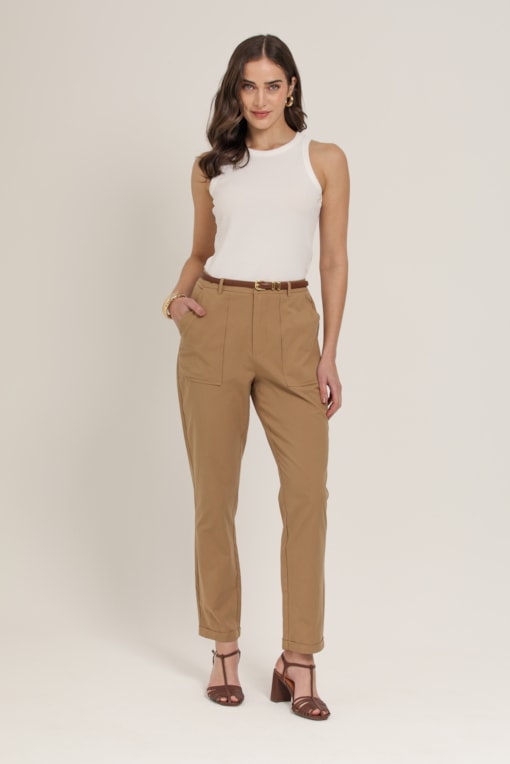 Calça Sarja Chino Barra Italiana Areia
