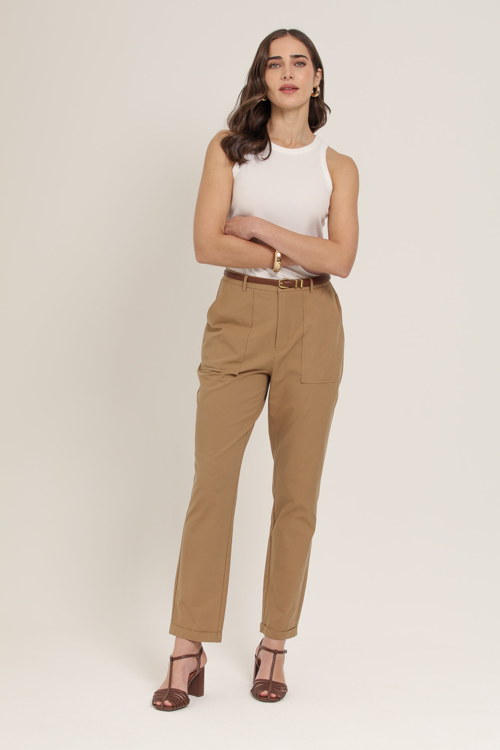 Calça Sarja Chino Barra Italiana Areia