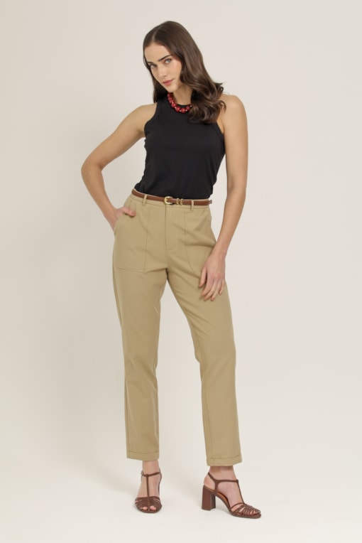 Calça Sarja Chino Barra Italiana Bege