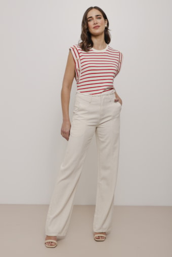 Calça Sarja Wide Leg Sem Cós Natural