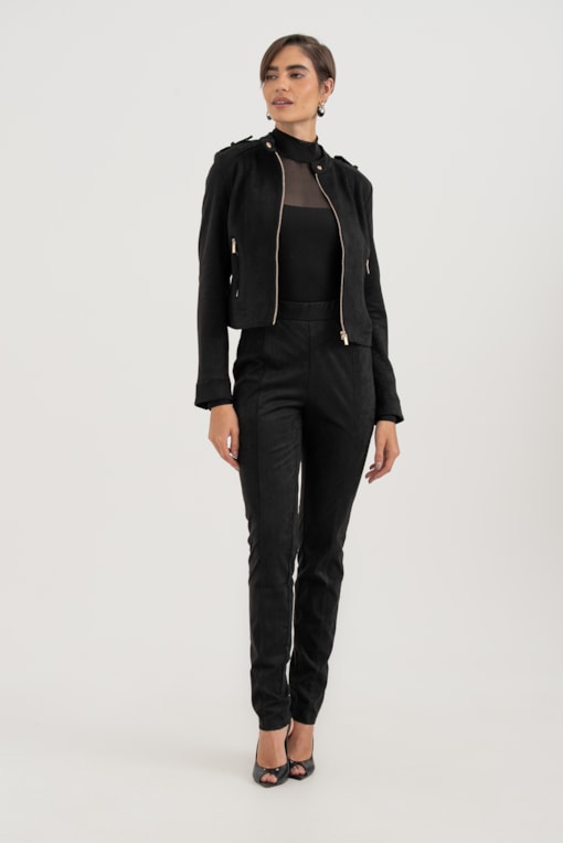 Calça Skinny De Suede Preto