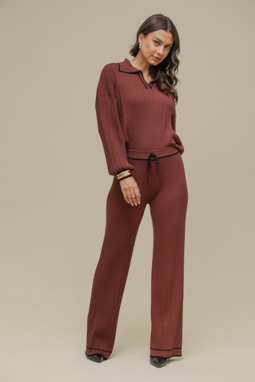 Calça Tricô Reta Marrom