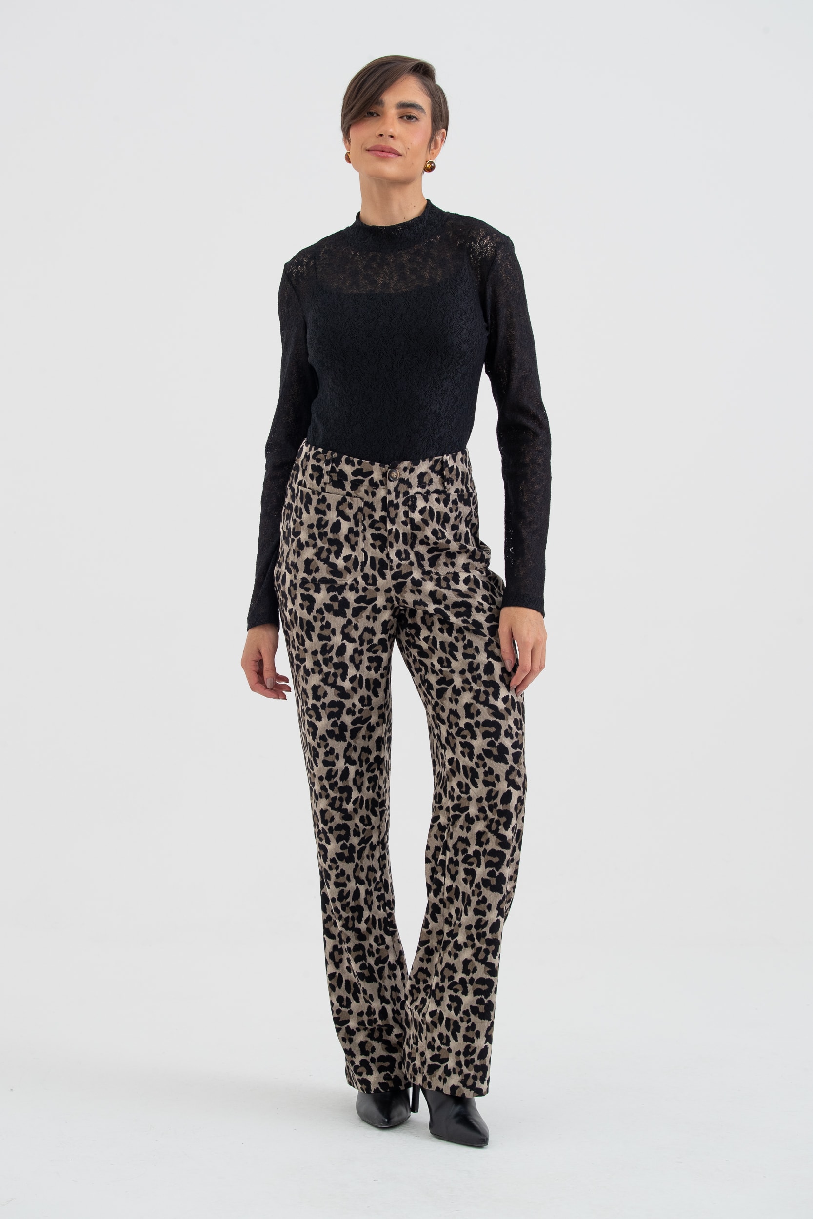 Calça Veludo Cotelê Animal Print Onça
