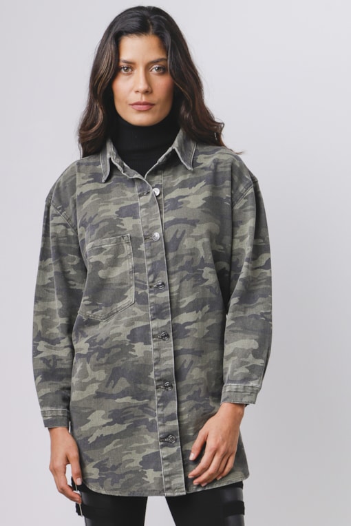 Camisa Alongada Militar Verde camuflado