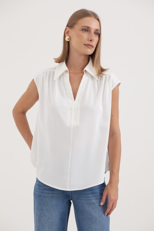 Camisa Ampla Ombro Franzido Off-white
