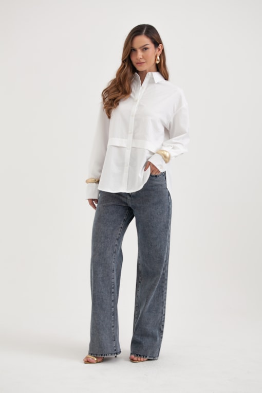 Camisa Ampla Recorte E Detalhe Na Cintura Off-white