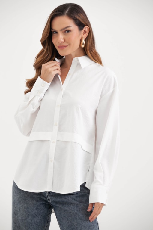 Camisa Ampla Recorte E Detalhe Na Cintura Off-white