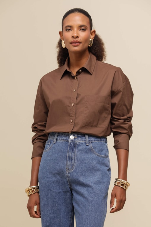 Camisa Basic Bolso  Marrom