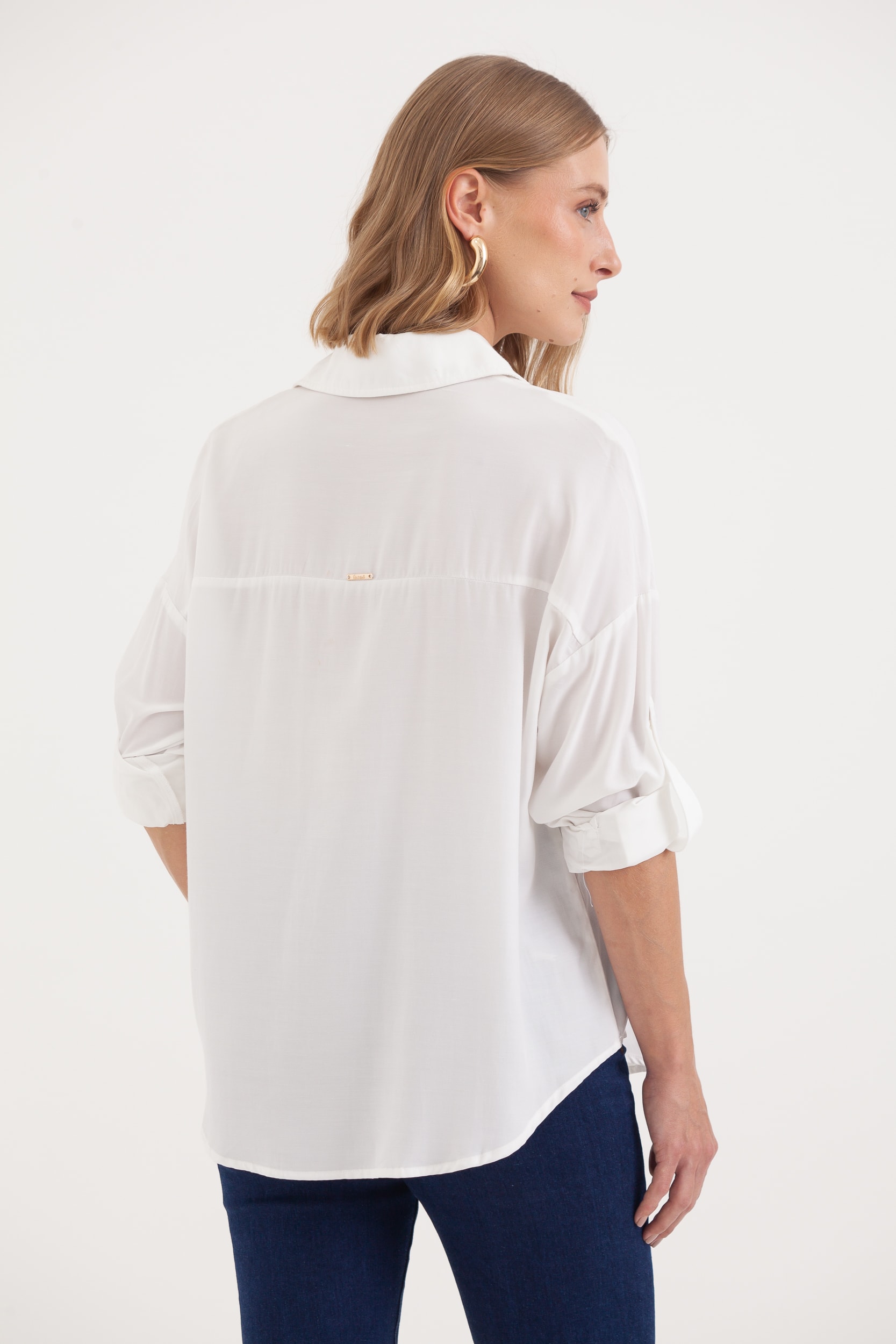 Camisa Básica Viscolinho Com Bolso Branco