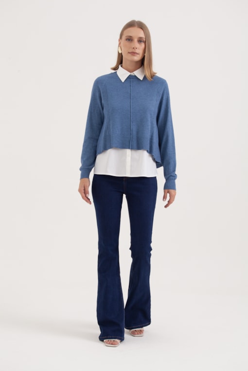 Camisa Com Sobreposição Tricot Azul