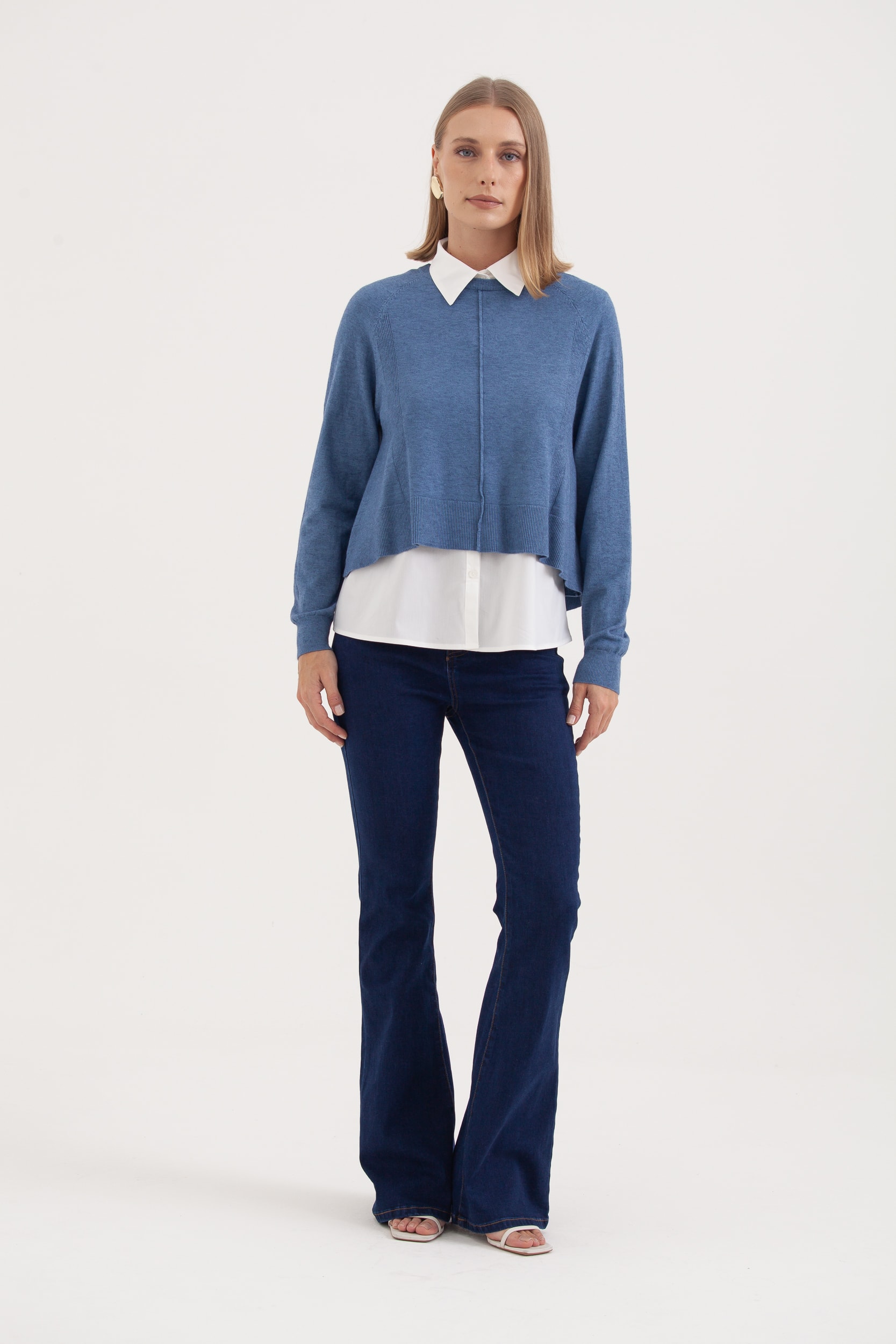 Camisa Com Sobreposição Tricot Azul