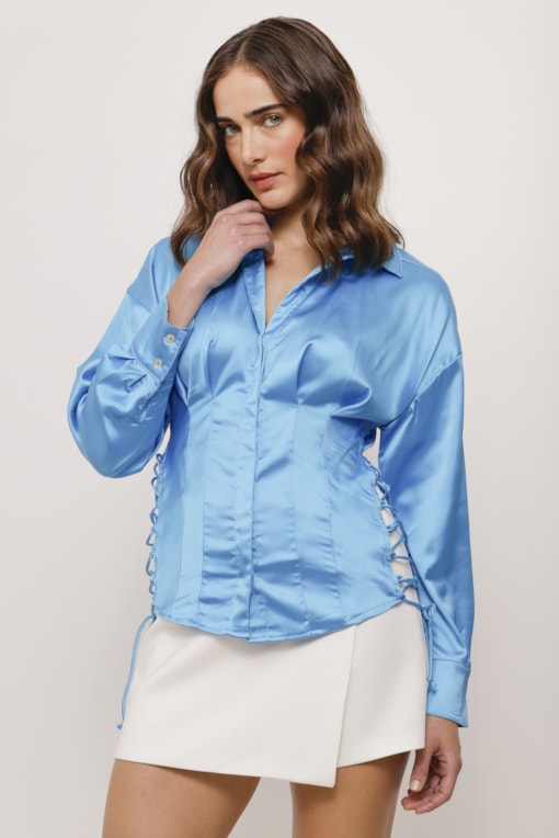 Camisa Corpete Cetim  Azul