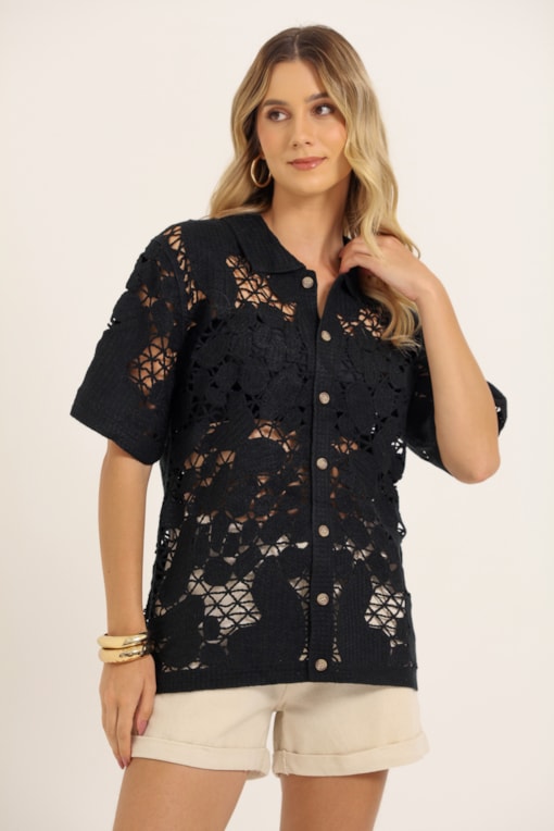 Camisa Crochê Grosso Preto