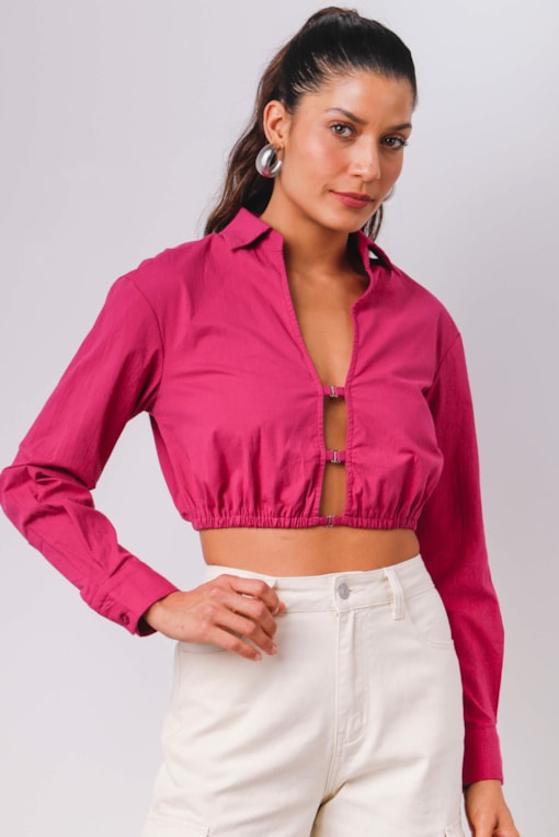 Camisa Cropped Recorte Nas Costas Roxo 