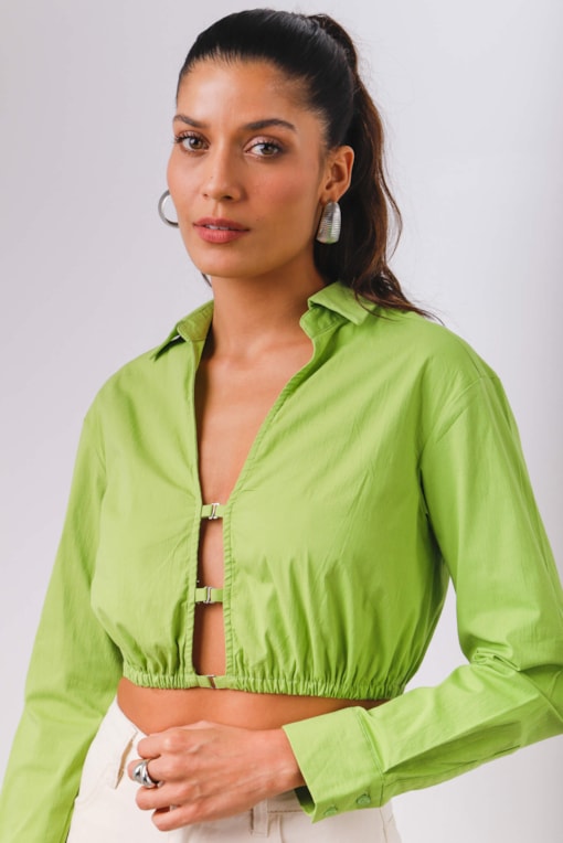Camisa Cropped Recorte Nas Costas Verde 