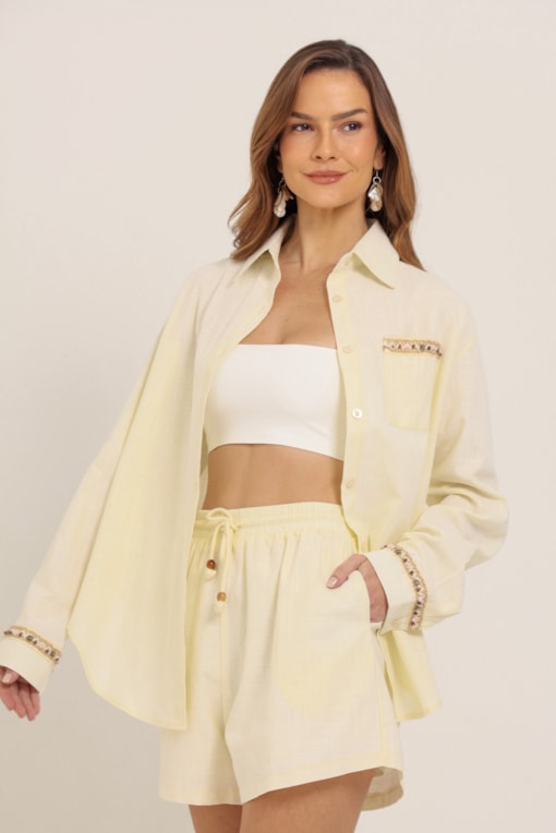 Camisa De Linho Com Aplicações E Bordados  Off-white