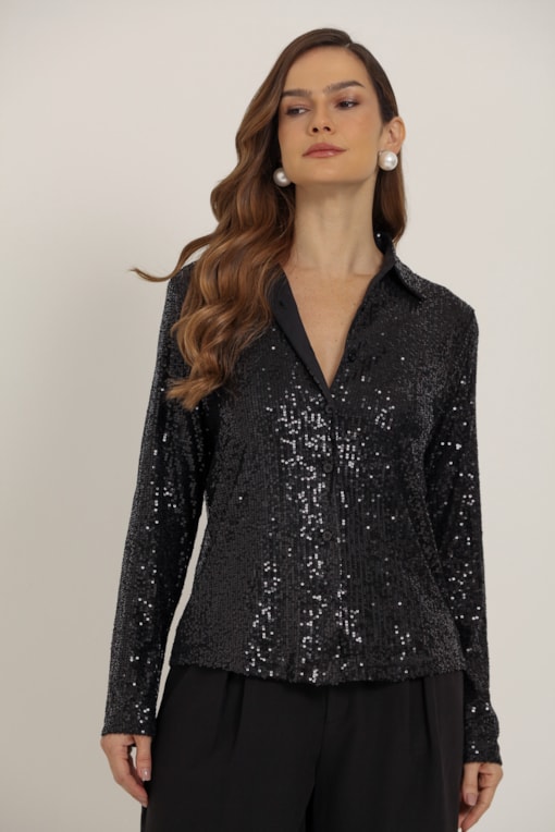Camisa De Paetê Preto