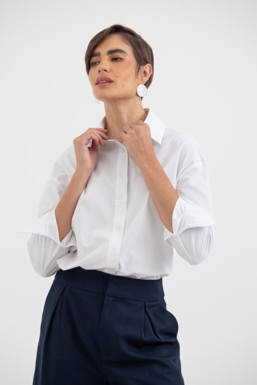 Camisa De Tricoline Básica Branco