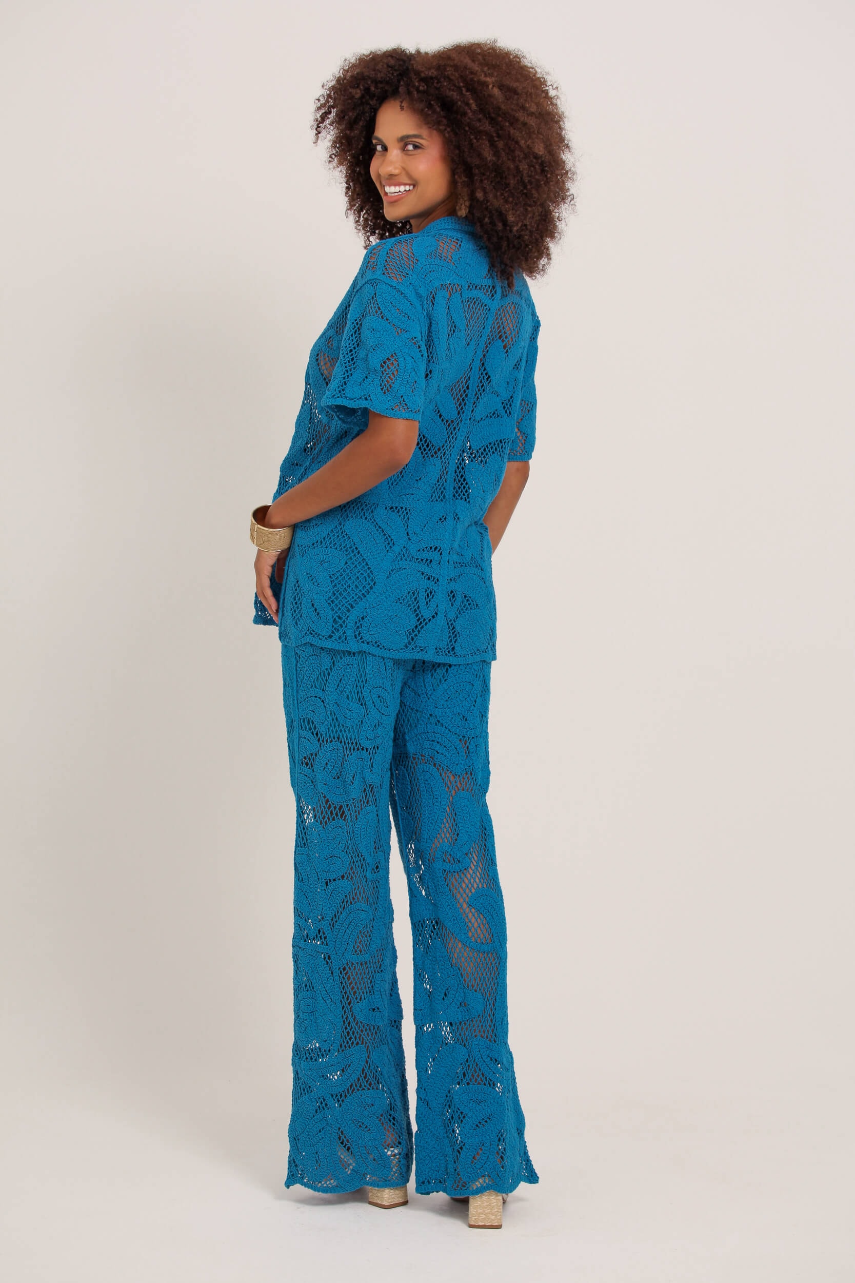 Camisa Guipir Manga Curta  Azul