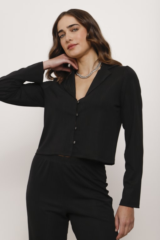 Camisa Malha Plissê Comfy Preto
