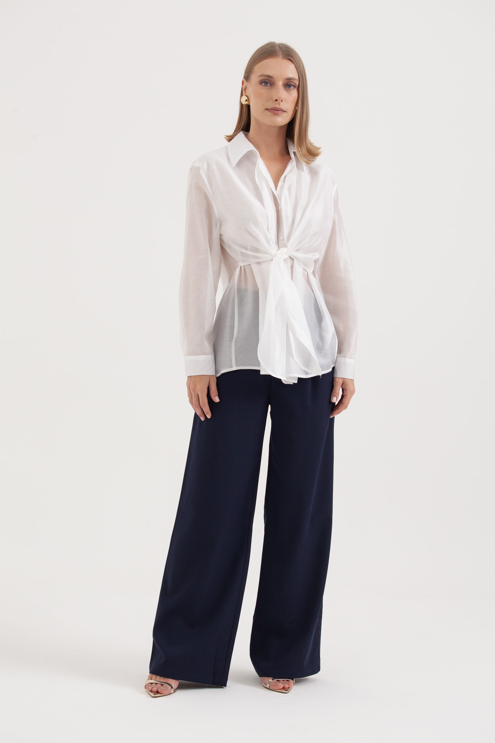Camisa Manga Longa Amarração Frontal Off-white