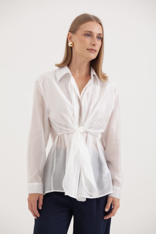 Camisa Manga Longa Amarração Frontal Off-white