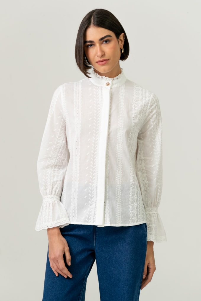 Camisa Manga Longa Bordados Off-white