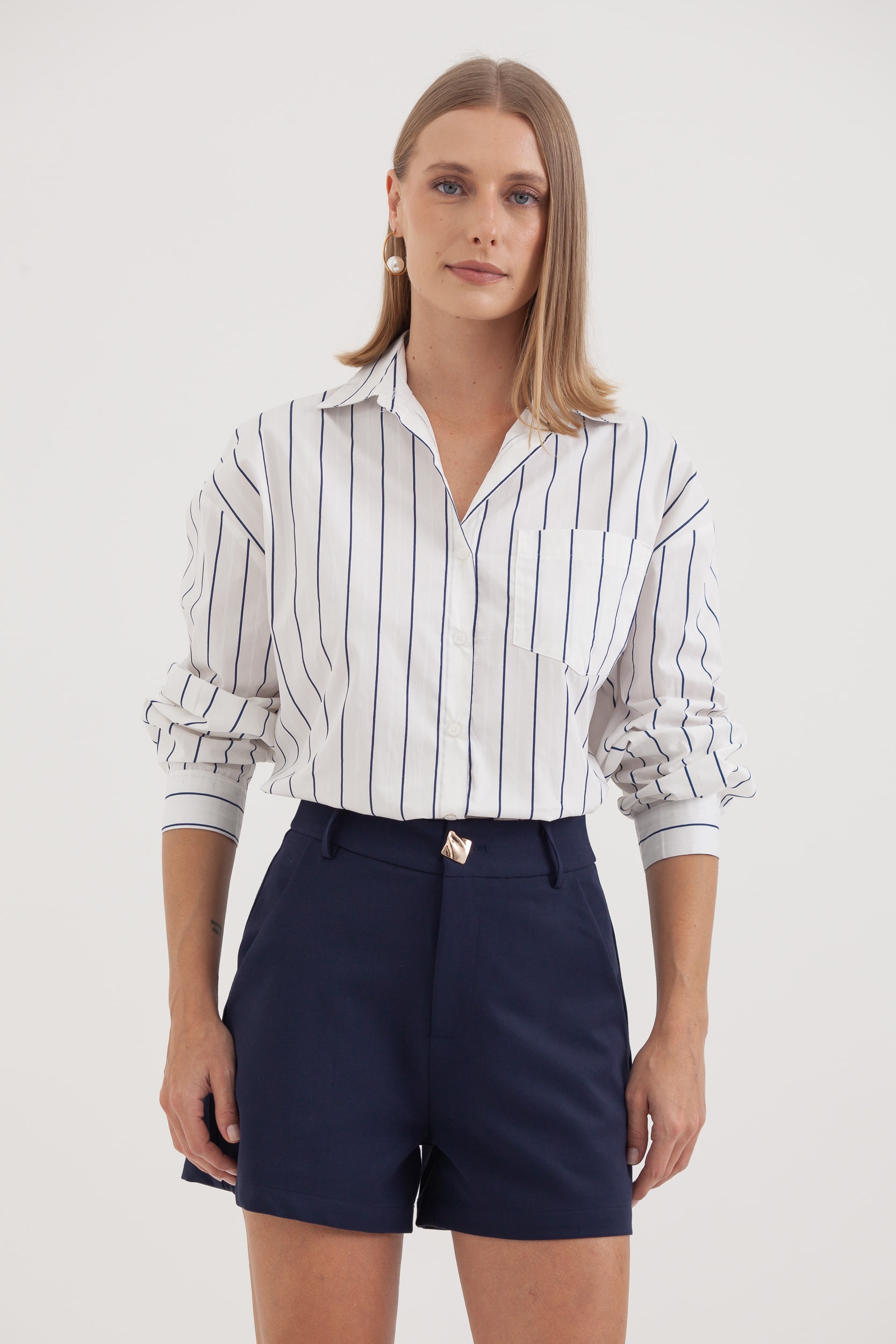Camisa Manga Longa Listrada Botões Traseiros Off-white
