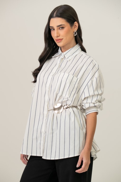 Camisa Manga Longa Listrada Botões Traseiros Off-white
