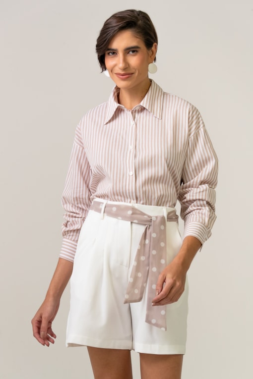 Camisa Oversized Listrada  Bege