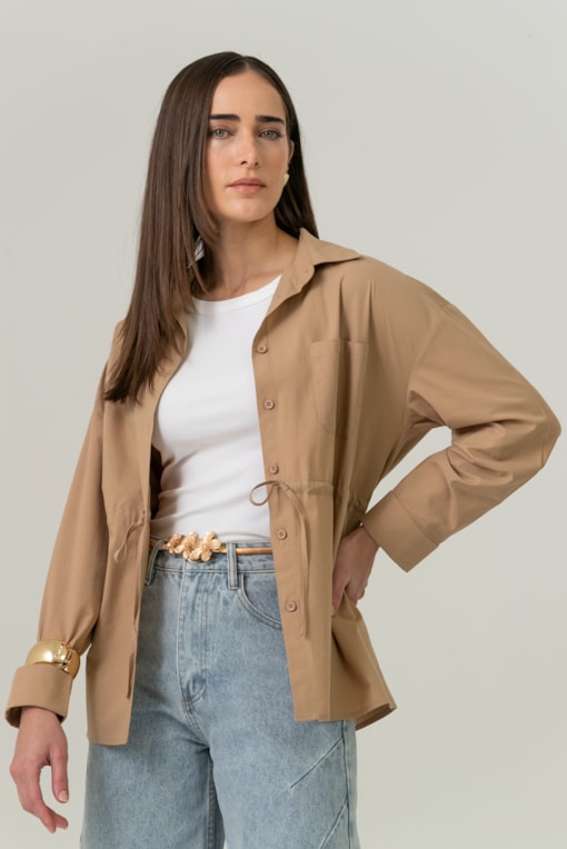 Camisa Parka Com Túnel Bege