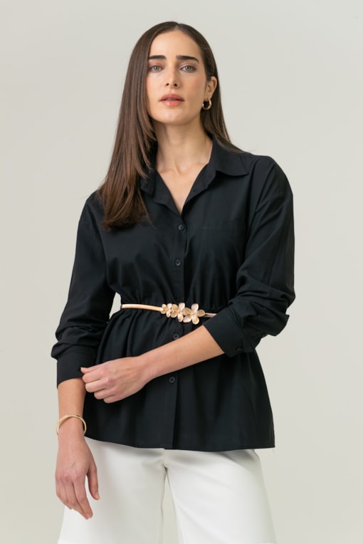 Camisa Parka Com Túnel Preto