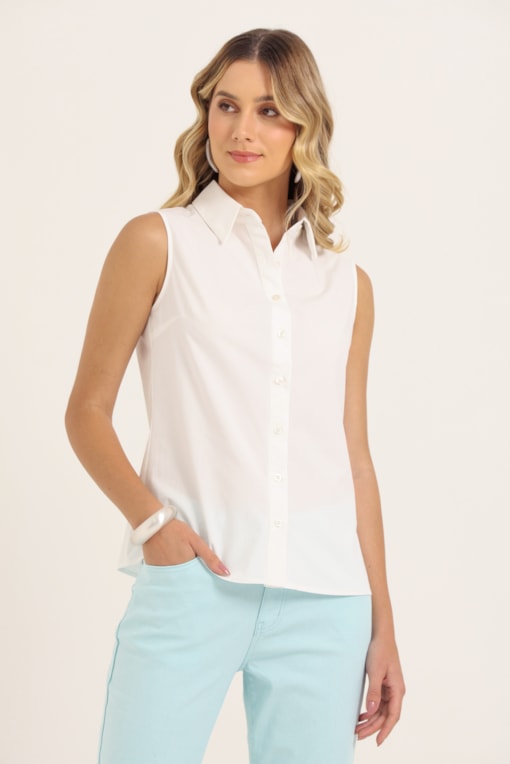 Camisa Sem Manga Tricoline  Branco