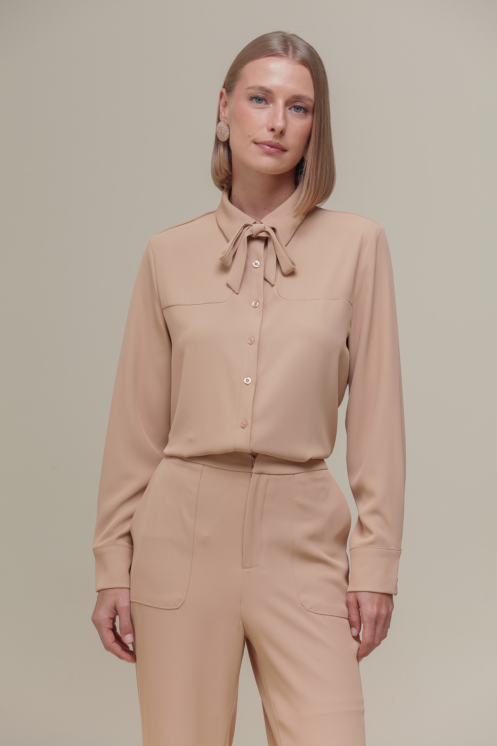 Camisa Social Amarração Gola Camel