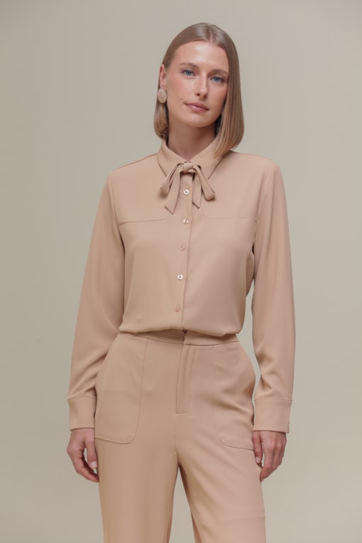 Camisa Social Amarração Gola Camel
