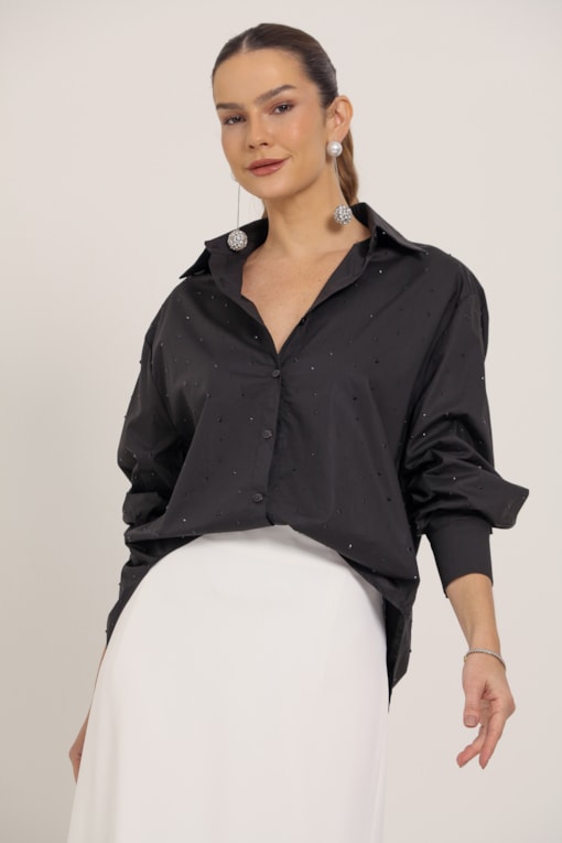 Camisa Social com Strass Preto