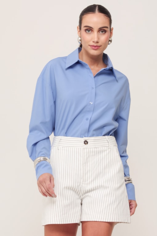 Camisa Tricoline Básica Azul