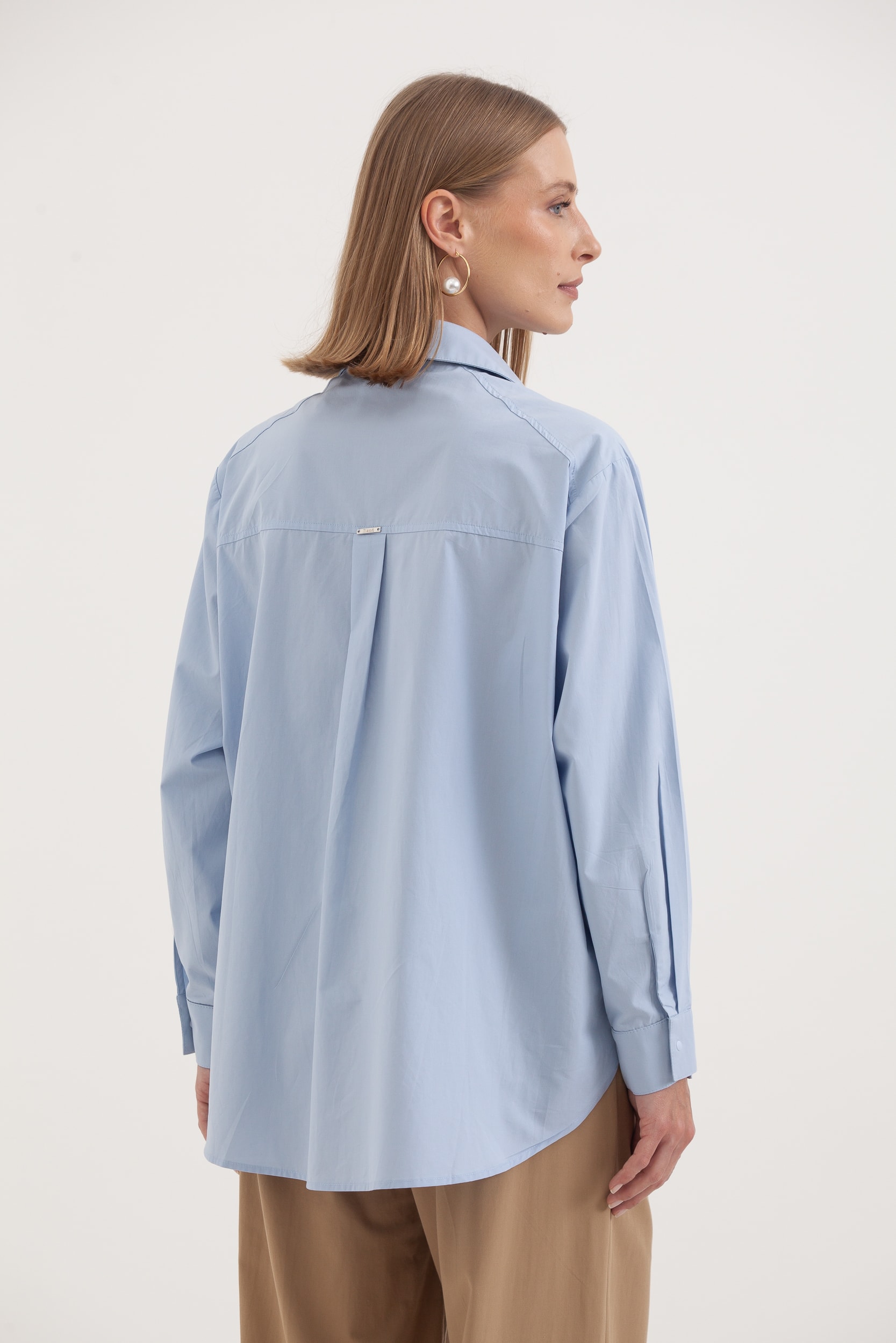 Camisa Tricoline Botões De Pressão Azul
