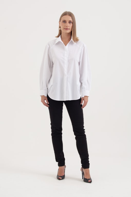 Camisa Tricoline Botões De Pressão Branco